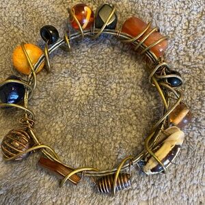 Handmade Vintage One-of-a-Kind Bead and Wrapped Wire Bangle Bracelet